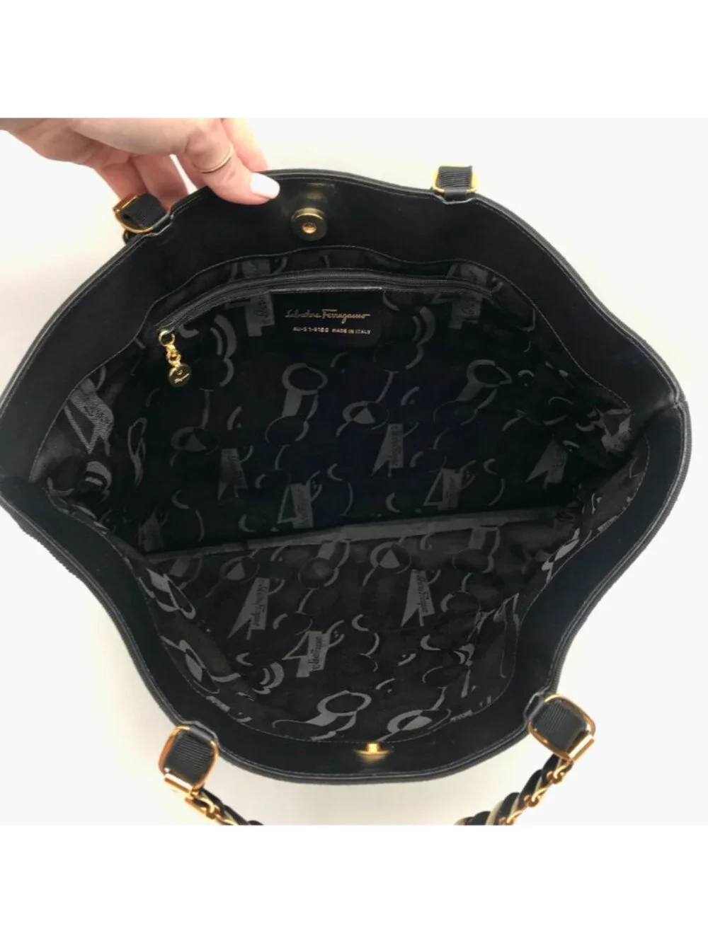 Salvatore Ferragamo Black Tiered Grosgrain Ribbon Tote Bag